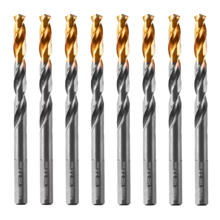Сверло по металлу, 7,5 мм, HSS-Tin, Golden Tip, 8 шт. Denzel 717218 купить в Сургуте