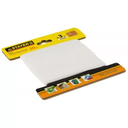 Шнур STAYER &quot;STANDARD&quot; хозяйственно-бытовой, полипропиленовый, вязанный, без сердечника, белый, d 3, 20м 50420-03-020 купить в Сургуте