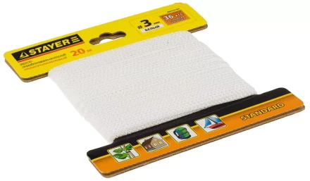 Шнур STAYER &quot;STANDARD&quot; хозяйственно-бытовой, полипропиленовый, вязанный, без сердечника, белый, d 3, 20м 50420-03-020 купить в Сургуте