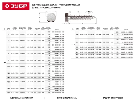 Шурупы ЗУБР &quot;МАСТЕР&quot; с шестигранной головкой, оцинкованные, 10x60мм, 40шт 4-300451-10-060 купить в Сургуте