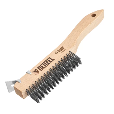 Щетка зачистная 4-х рядная, проволока из нержавеющей стали с деревянной ручкой скребок, EFP// Denzel 74847 купить в Сургуте