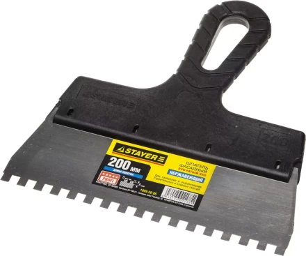 Шпатель STAYER &quot;PROFESSIONAL&quot; нержавеющий зубчатый с пластмассовой ручкой, 200мм, зуб 6х6мм 1009-20-06 купить в Сургуте