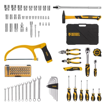 Набор инструментов Denzel 15803, 1/2&quot;, 1/4&quot;, CrV, S2, пластиковый кейс, 100 предметов купить в Сургуте