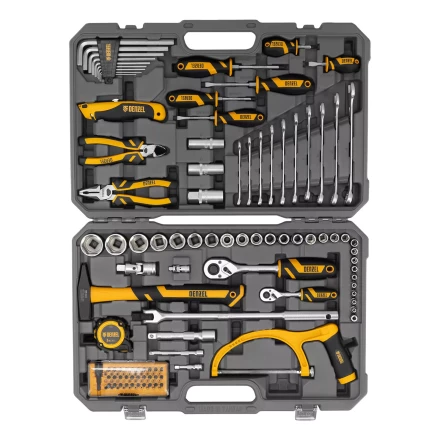 Набор инструментов Denzel 15803, 1/2&quot;, 1/4&quot;, CrV, S2, пластиковый кейс, 100 предметов купить в Сургуте
