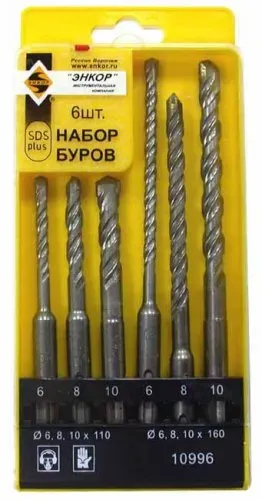 Набор буров SDS+ 6;8;10Х110 мм 6;8;10Х160 мм 6 штук пластиковый футляр Энкор 10996 купить в Сургуте