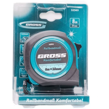 Рулетка Komfortabel 8 м х 25 мм обрезиненный корпус Gross 32563 купить в Сургуте