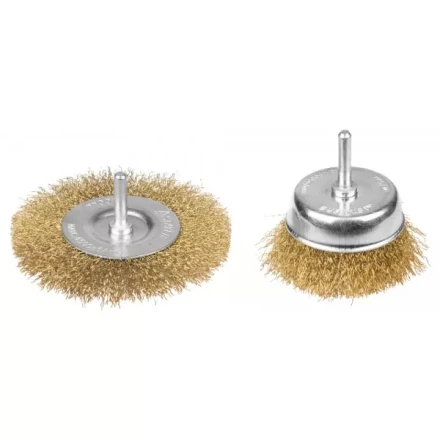 STAYER &quot;PROFESSIONAL&quot;. Набор щеток-крацовок для дрели, витая стальная латунированная проволока 0,3мм, дисковая 100мм, чашечная 75мм, 2шт 35150-H2_z01 купить в Сургуте