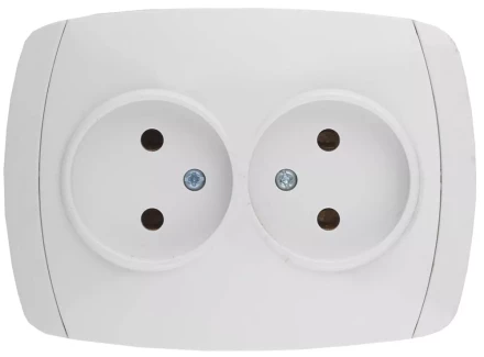 Розетка СВЕТОЗАР &quot;CITY LIGHT&quot; двойная в сборе, без заземления, цвет белый, 16А/~250В SV-54202-W купить в Сургуте