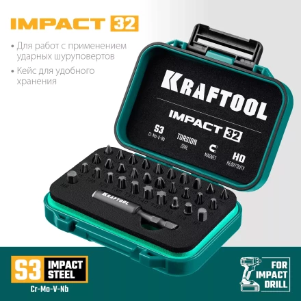 Набор ударных торсионных бит KRAFTOOL Impact, Cr-Mo-V-Nb сталь 26066-H32 купить в Сургуте