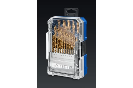 ЗУБР ТИТАН 25шт (1-13мм) сталь Р6М5, класс А, титановое покрытие, пласт.бокс, набор сверл по металлу (29617-H25) купить в Сургуте