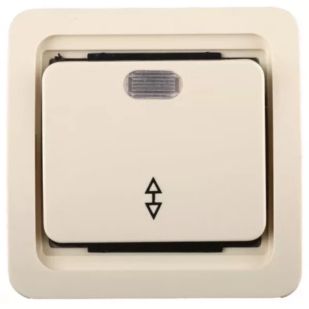 Выключатель СВЕТОЗАР &quot;ГАММА&quot; проходной одноклавишный, с подсветкой, цвет бежевый, 10А/~250В SV-54138-B купить в Сургуте