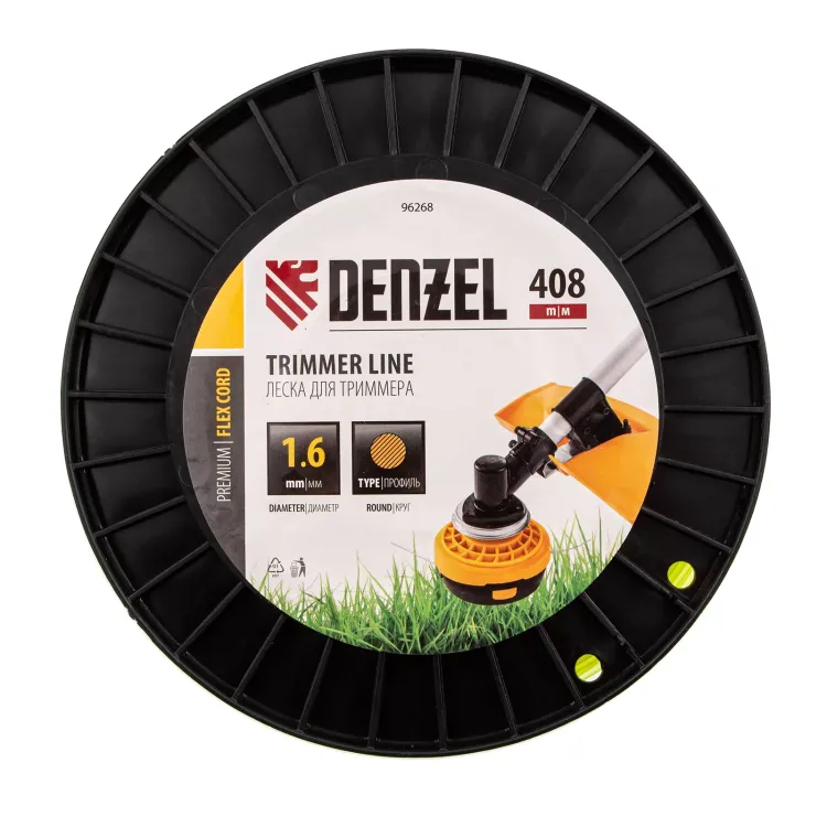 Леска для триммера круглая, 1,6мм х 408м, на DIN катушке FLEX CORD, Denzel 96268 купить в Сургуте