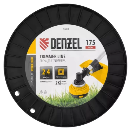Леска для триммера двухкомпонентная квадрат, 2,4мм х 175м, на DIN катушке EXTRA CORD// Denzel 96818 купить в Сургуте
