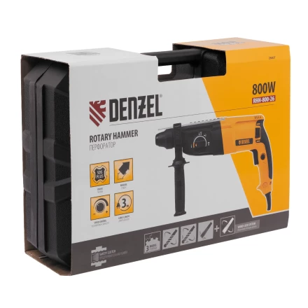 Перфоратор электрический RHH-800-26  SDS-plus 800 Вт 3 Дж  3 плюс 1 режим Denzel 26607 купить в Сургуте