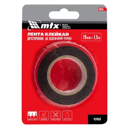 Лента клейкая на вспененной основе, двусторонняя, черная, 19 мм х 1.5 м Matrix 89085 купить в Сургуте