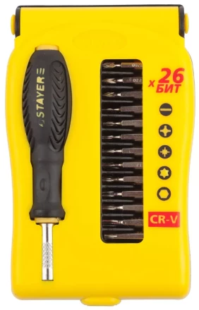 Набор STAYER: Отвертки для точных работ, Cr-V, Cr сменные биты, обрезиненная рукоятка, 28предметов 25614-H28 купить в Сургуте
