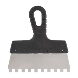 Шпатель из нержавеющей стали 150 мм зуб 4 х 4 мм пластмассовая ручка 85154