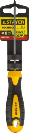Отвертка STAYER &quot;MASTER&quot; &quot;ТECHNO&quot;, двухкомпонентная рукоятка, магнитный наконечник, Cr-V, PH0x100мм 2508-0-10_z02 купить в Сургуте