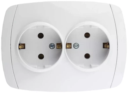 Розетка СВЕТОЗАР &quot;CITY LIGHT&quot; двойная в сборе, с заземлением, цвет белый, 16А/~250В SV-54207-W купить в Сургуте