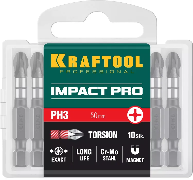 Биты для ударных шуруповертов KRAFTOOL Impact Pro PH 26191-3-50-S10 купить в Сургуте