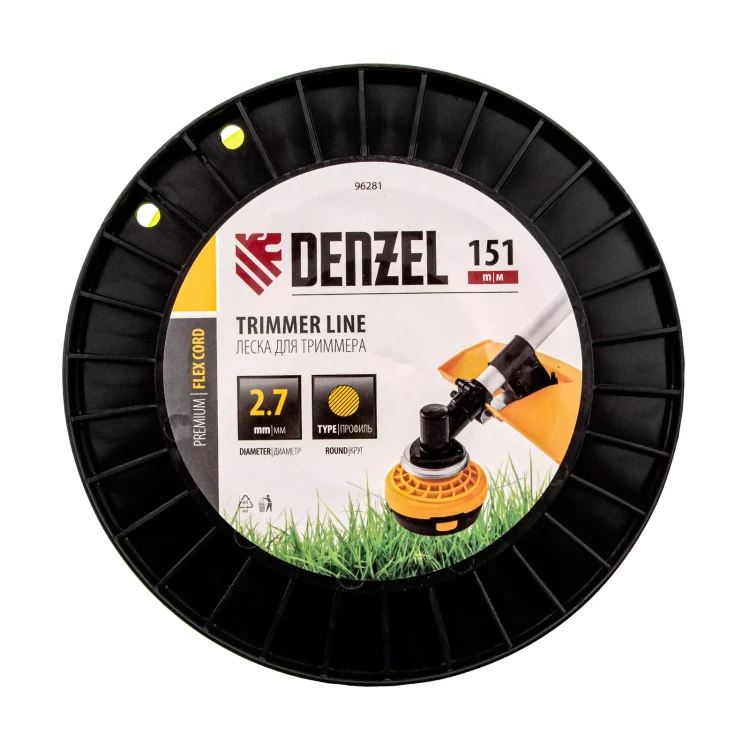 Леска для триммера круглая, 2,7мм х 151м, на DIN катушке FLEX CORD,  Denzel 96281 купить в Сургуте