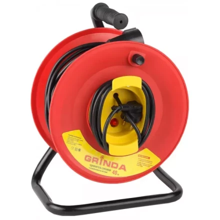 Удлинитель на катушке, 1 гнездо, евророзетка, 50м, заземление, защита от перегрузки, GRINDA 8-43665-50 купить в Сургуте