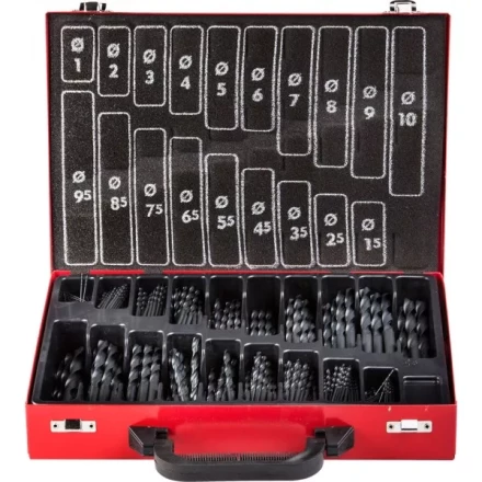 Набор ЗУБР &quot;ТЕХНИК&quot;: Свёрла по металлу парооксидированных, быстрорежущая сталь, в мет. боксе, 1-10мм, шаг-0,5, 370 предм. 4-29605-H370 купить в Сургуте