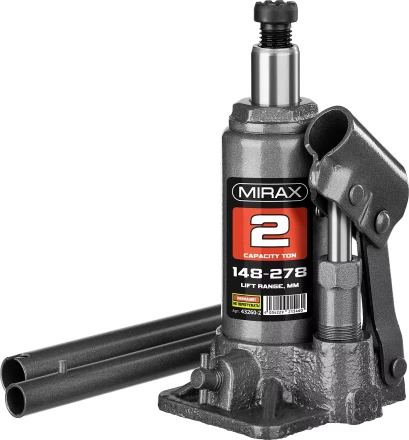Домкрат гидравлический бутылочный, 2т, 148-278 мм, MIRAX 43260-2 43260-2 купить в Сургуте