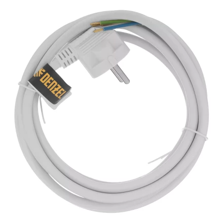 Шнур сетевой Denzel Energy Series, ПВС, 3 м, 3 x 1,5 мм, с неразборной вилкой, белый, 3 м, 37674 купить в Сургуте