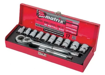 Набор торцевых головок,  1/2&quot;, головки 10 - 24 мм, с трещот. ключом, 12 предм  MATRIX MASTER 13526 купить в Сургуте