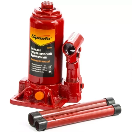 Домкрат гидравлический бутылочный телескопический 2 т h подъема 170–410 мм SPARTA 50341 купить в Сургуте