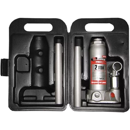 Домкрат гидравлический бутылочный 2 т h подъема 181–345 мм в пластиковом кейсе  MATRIX MASTER 50750 купить в Сургуте