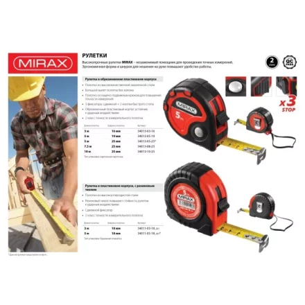 Рулетка MIRAX, 3 стопора, двухкомпонентный пластиковый корпус, 10мх25мм 34013-10-25 купить в Сургуте