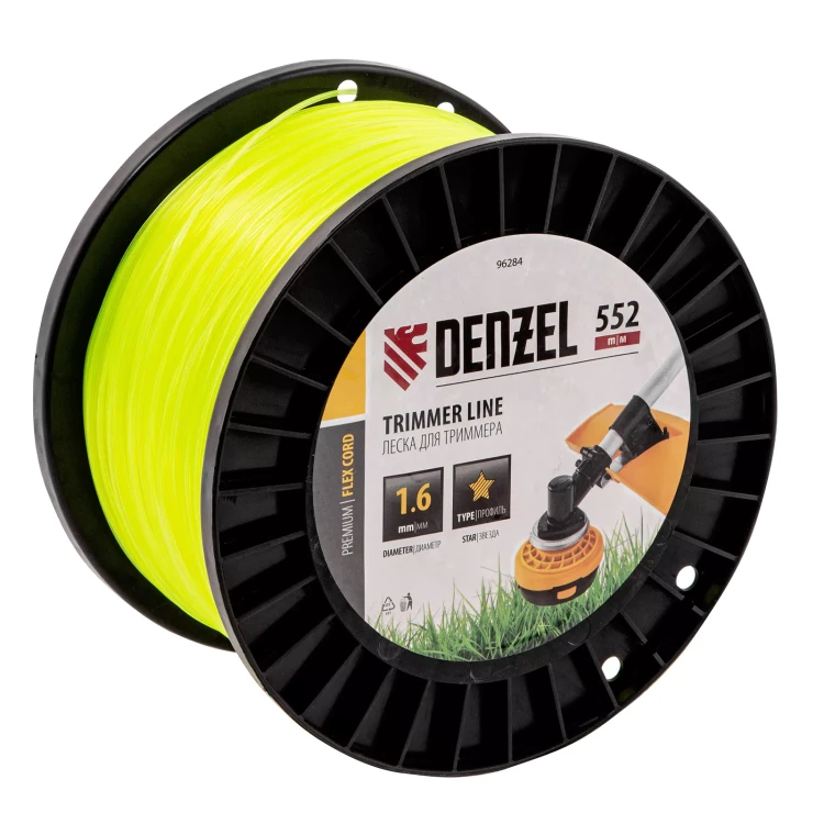 Леска для триммера звезда, 1,6мм х 552м, на DIN катушке FLEX CORD,  Denzel 96284 купить в Сургуте