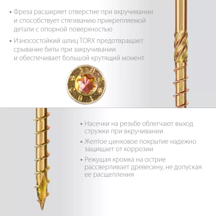 ЗУБР КС-П, 60 х 4.0 мм, TX20, потайная головка, желтый цинк, 180 шт, конструкционный саморез, Профессионал (30041-40-060) купить в Сургуте