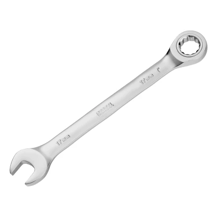 Ключ комбинированный трещоточный, 17 мм, CrV, матовый хром// Denzel 14711 купить в Сургуте