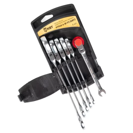 Набор гаечных комбинированных трещоточных ключей с шарниром КВТ НТКШ-6 (8–17 мм), 6 шт. (91950) купить в Сургуте