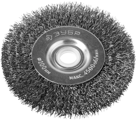 ЗУБР &quot;ПРОФЕССИОНАЛ&quot;. Щетка дисковая для точильно-шлифовального станка, витая стальная проволока 0,3мм, 100х12,7мм 35185-100_z02 купить в Сургуте