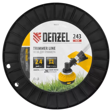 Леска для триммера двухкомпонентная витой квадрат, 2,4мм х 243м, на DIN катушке EXTRA CORD// Denzel 96823 купить в Сургуте