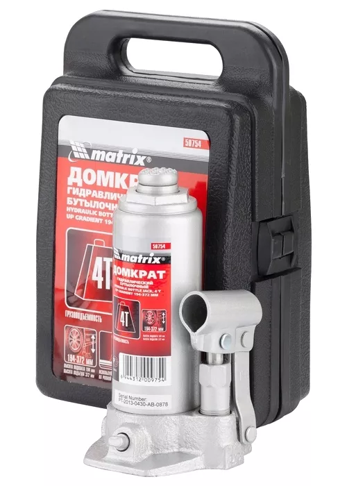 Домкрат гидравлический бутылочный 4 т h подъема 194–372 мм в пластиковом кейсе  MATRIX MASTER 50754 купить в Сургуте