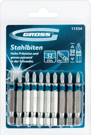 Набор бит РZ1х50, сталь S2, 10шт GROSS 11344 купить в Сургуте