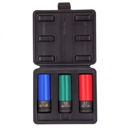 Набор головок ударных 6-гранных удлиненных для колесных дисков 17 19 21 мм 1/2&quot; 3 предмета Stels 13953 купить в Сургуте