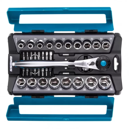 Набор торцевых головок трещотка 120 зубьев 36 предметов 1/2&quot; CrV Gross 14144 купить в Сургуте