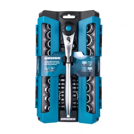 Набор торцевых головок трещотка 120 зубьев 36 предметов 1/2&quot; CrV Gross 14144 купить в Сургуте