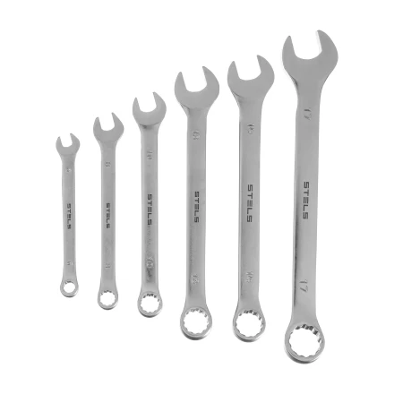 Набор ключей комбинированных Stels 6-17 мм, 6 шт., CrV, матовый хром, 15442 купить в Сургуте