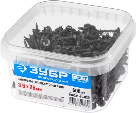 Саморезы фосфатированные с крупной резьбой, гипсокартон-дерево, ЗУБР 300031-35-025, PH2, 3,5 x 25 мм, 600 шт 300031-35-025 купить в Сургуте