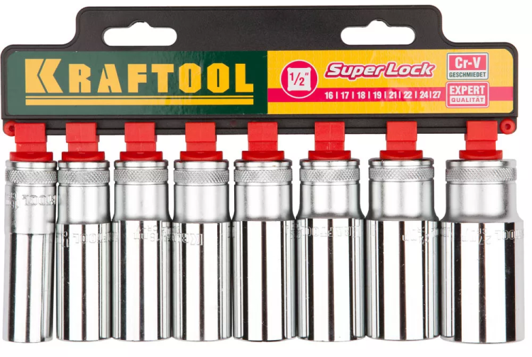 Набор KRAFTOOL "EXPERT QUALITAT" Торцовые головки "SUPER LOCK" удлин, 1/2", 16-27мм, 8 предметов 27865-H8_z01 купить в Сургуте