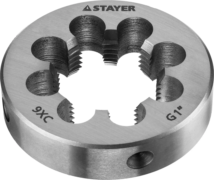 Плашка круглая ручная STAYER "MASTER", сталь 9ХС, для трубной резьбы G 1`` 28029-1 купить в Сургуте