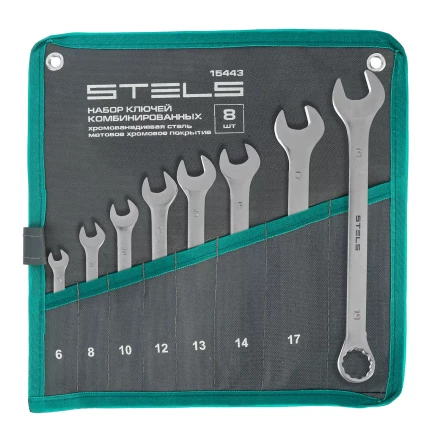 Набор ключей комбинированных Stels 6-19 мм, 8 шт., CrV, матовый хром 15443 купить в Сургуте