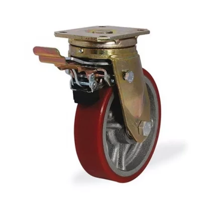 Колесо большегрузное поворотное KAMA 250 мм чугунное/полиуретан с тормозом 1026482 купить в Сургуте